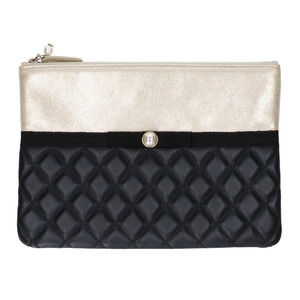 CHANEL No. 22 Matelassé Lambskin Clutch Bag with Pearl Coco Mark, Black x Cha...